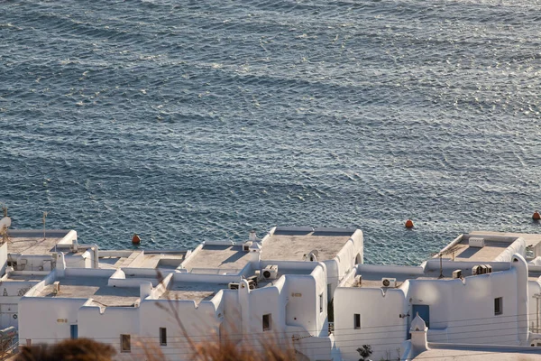 Blick Auf Den Hafen Von Mykonos Mit Den Berühmten Windmühlen — Stockfoto
