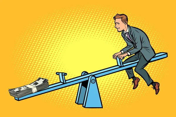 Money Business Balance Seesaw Swing Board Balancer Comic Cartoon Pop — Stock Photo, Image