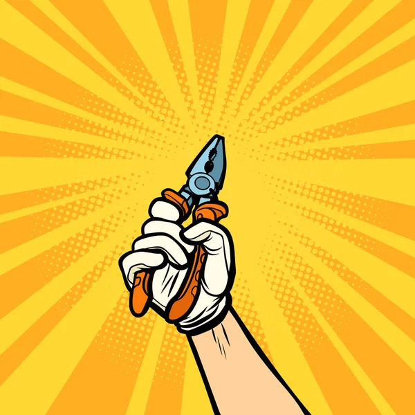Mão Com Alicate Ferramenta Trabalho Desenho Desenhos Animados Quadrinhos Pop — Fotografia de Stock