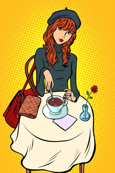 Chica Pelirroja Café Dibujos Animados Cómics Arte Pop Retro Vector —  Fotos de Stock