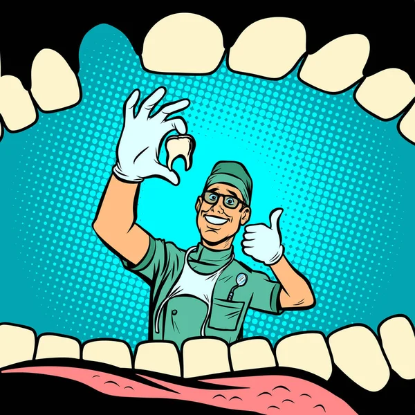 Στόμα Χωρίς Δόντια Χαρούμενη Οδοντίατρος Αρσενικό Γιατρός Κόμικς Καρτούν Pop — Φωτογραφία Αρχείου