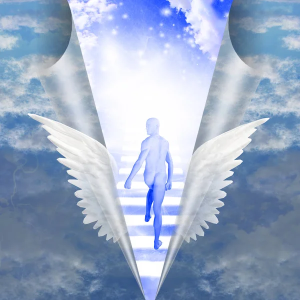 Человек Поднимается Лестнице Небеса — стоковое фото