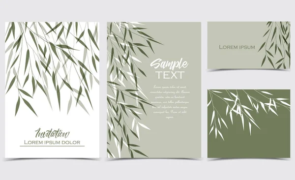Vektör Illustration Bambu Yaprakları Tebrik Kartı Seti — Stok fotoğraf