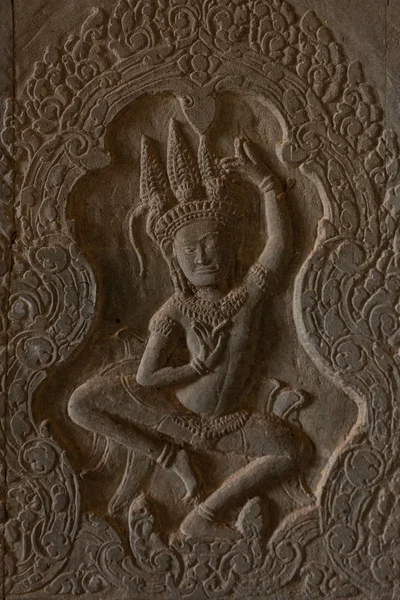 Bas Relief Angkor Wat Van Dansende Vrouw — Stockfoto