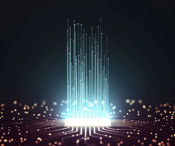 Artificial Intelligence Microchip Connections Electric Pulses Binary Codes — Stock Photo, Image
