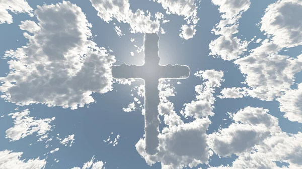 Composition Spirituelle Croix Des Nuages Dans Ciel Soleil Brille Travers — Photo