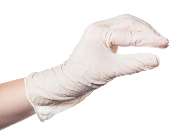 Weibliche Hand Latex Handschuh Zeigt Wenig Größe Isoliert Auf Weißem — Stockfoto