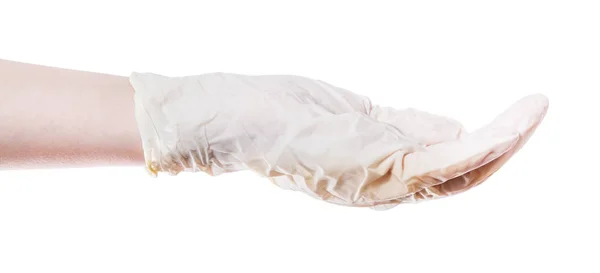 Вид Сбоку Пустой Горсти Латексной Перчатке Изолированной Белом Фоне — стоковое фото