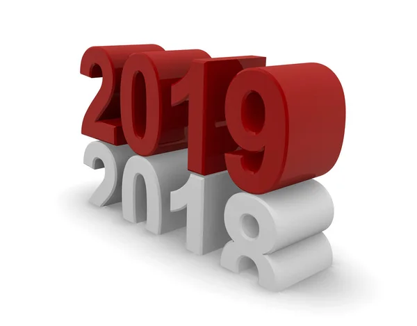 Nyår 2019 Koncept Bild Vit Bakgrund Rendering — Stockfoto