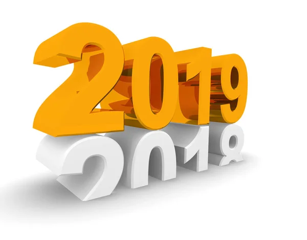 Nyår 2019 Koncept Bild Vit Bakgrund Rendering — Stockfoto