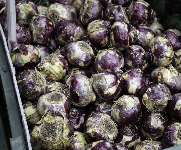 Zwiebeln Auf Dem Markt Details Von Pflanzen Und Samen — Stockfoto