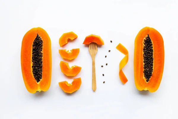 Papaya Fruit Witte Achtergrond — Stockfoto