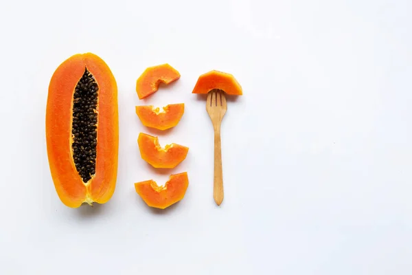 Papaya Vruchten Witte Achtergrond Kopiëren Van Ruimte — Stockfoto