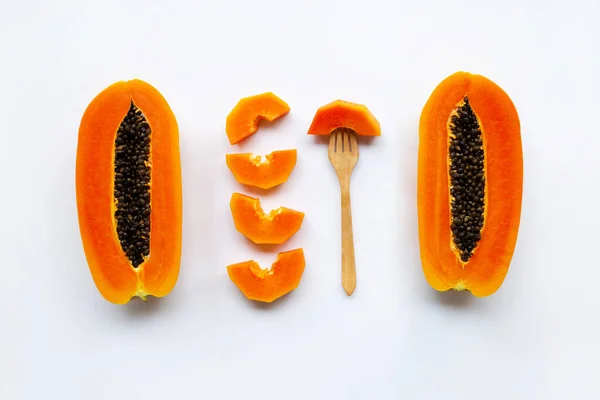 Papaya Fruit Witte Achtergrond — Stockfoto