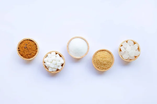 Various Types Sugar White Background — Stock Photo, Image