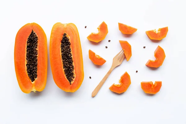 Papaya Fruit Witte Achtergrond Bovenaanzicht — Stockfoto
