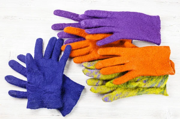 Workshop Hand Making Fleece Gloves Sheep Wool Using Wet Felting — Stock Photo, Image