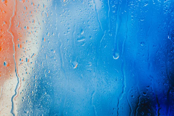 Kapky Skle Dešťově Modré Pozadí — Stock fotografie