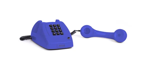 白色背景的老式蓝色电话 — 图库照片