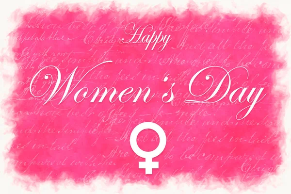 Pink Illustration Card Watercolor Style Text Happy Women Day — стоковое фото