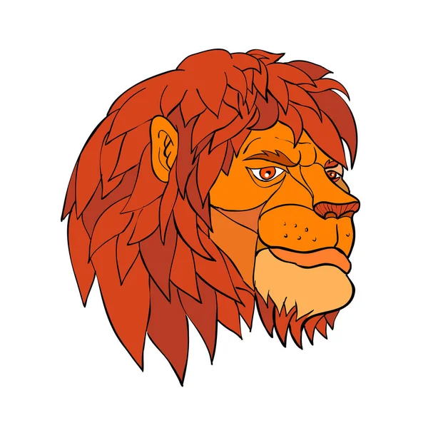 乗り込んだ孤立した背景をカラーで側から見た反芻完全のたてがみを持つ獅子の頭の漫画スタイルの実例 — ストック写真