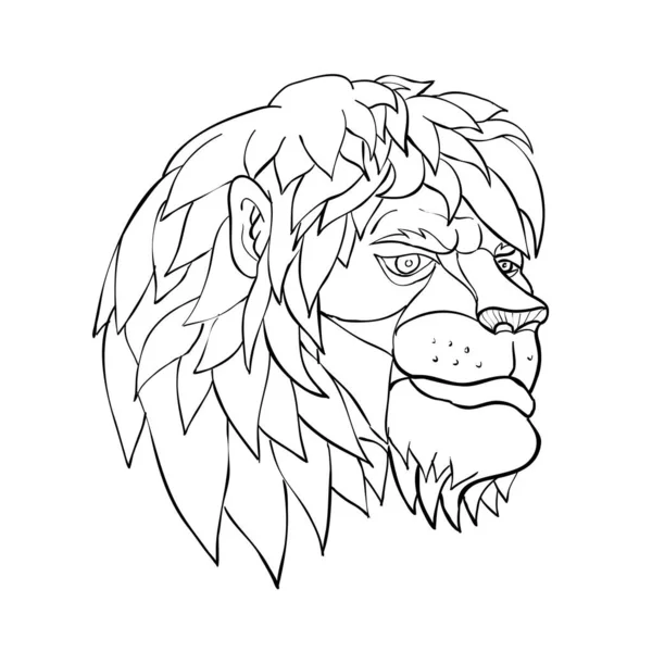 Στυλ Καρτούν Εικονογράφηση Ένα Κεφάλι Λιονταριού Πλήρη Χαίτη Συλλογισμένος Διάθεση — Φωτογραφία Αρχείου