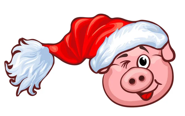 Little Pig Christmas Santas Red Cap Happy New Year — Stock Photo, Image