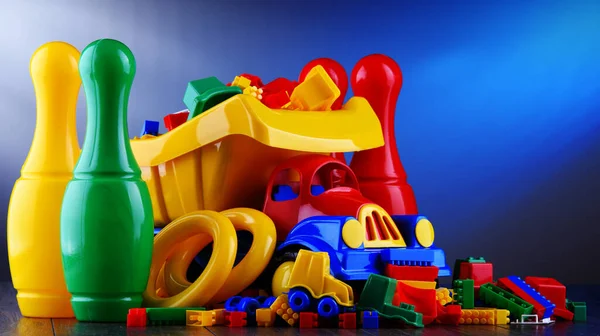 Composition Colorful Plastic Children Toys — Stock Photo, Image