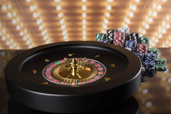Poker Chips Spelbordet Roulette Hjul Rörelse Kasino Bakgrund — Stockfoto