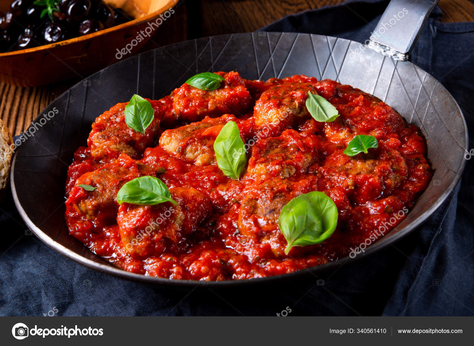Baked Mini Meatballs Tomato Sauce Basil Stock Photo by