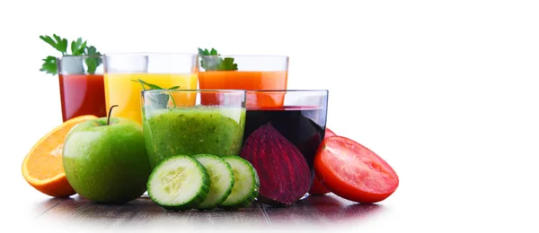 Gläser Mit Frischem Bio Gemüse Und Fruchtsäften Detox Diät — Stockfoto