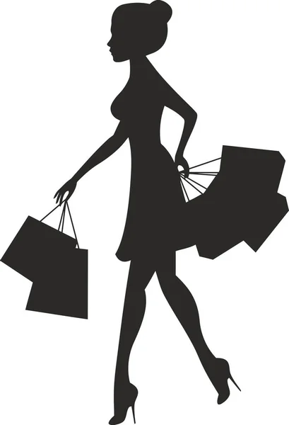 Shopping Frau Taschen Shopper Verkauf Schwarze Silhouette Illustration — Stockfoto
