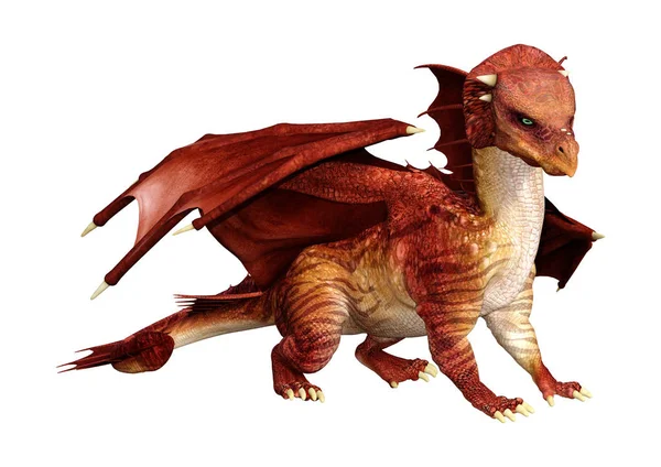 Beyaz Arka Plan Üzerinde Izole Kırmızı Fantezi Dragon Render — Stok fotoğraf