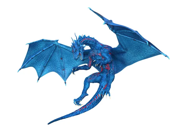 Rendering Drago Fantasy Blu Isolato Sfondo Bianco — Foto Stock