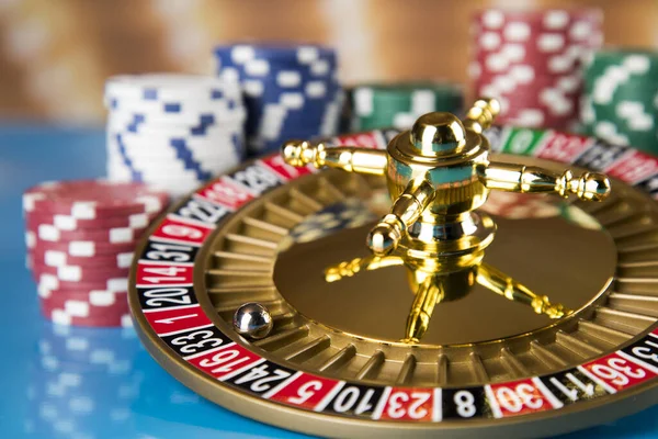 Rueda Ruleta Corriendo Casino Poker Chips — Foto de Stock