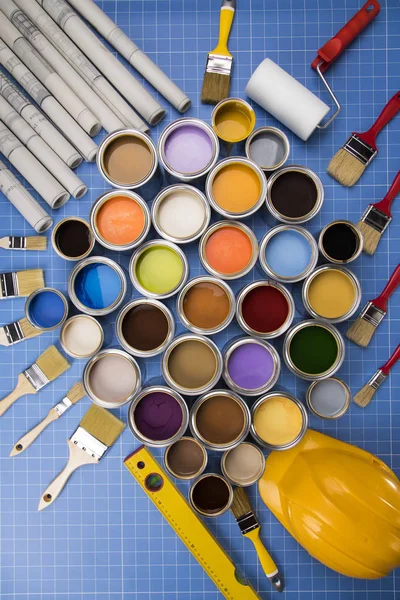 塗装の多色缶の背景 — ストック写真