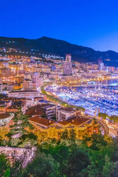 Veduta Della Città Monaco Sulla Costa Azzurra Dopo Tramonto — Foto Stock