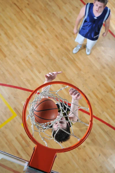 Tävling Cencept Med Människor Som Spelar Basket Skolan Gym — Stockfoto