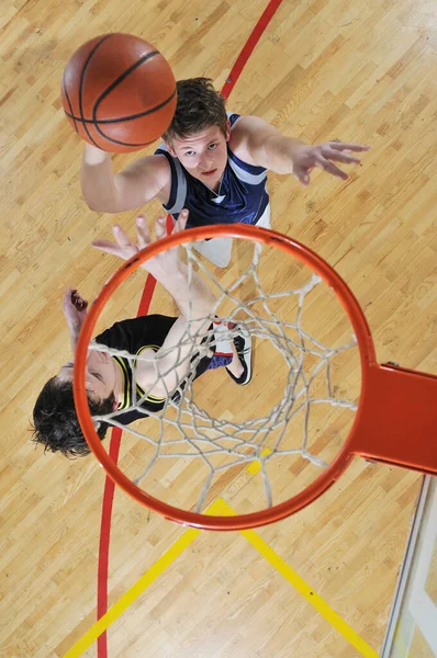 Competitie Cencept Met Mensen Die Basketbal Spelen Sportschool — Stockfoto