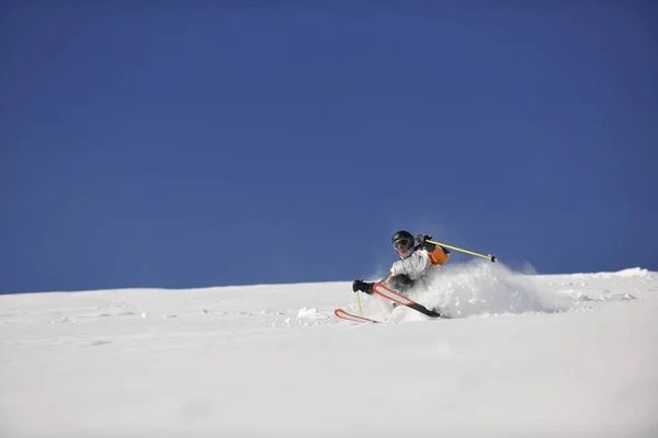 Homme Ski Free Ride Descente Saison Hiver Par Belle Journée — Photo