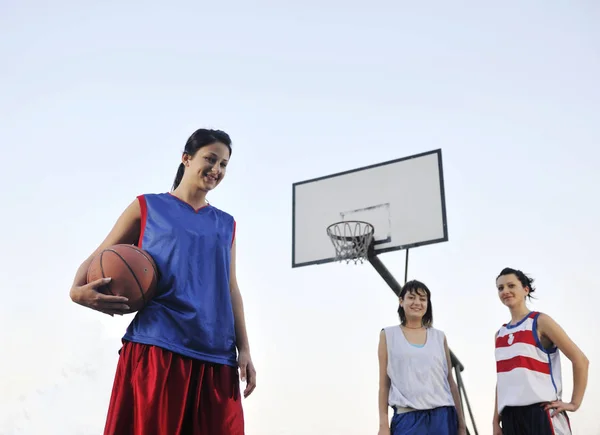 Woman Basketball Player Have Treining Exercise Basketball Court City Street — Stock Photo, Image