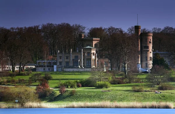 View Babelsberg Castle March Taken Bank Public Road Glienicke Bridge — Stock fotografie