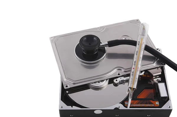 Membuka Hard Disk Dengan Termometer — Stok Foto