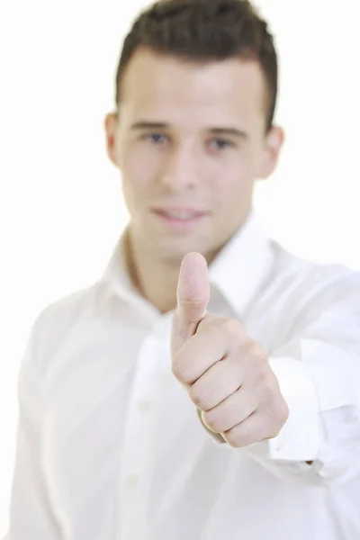 Junger Geschäftsmann Zeigt Zeichen Mit Hand — Stockfoto