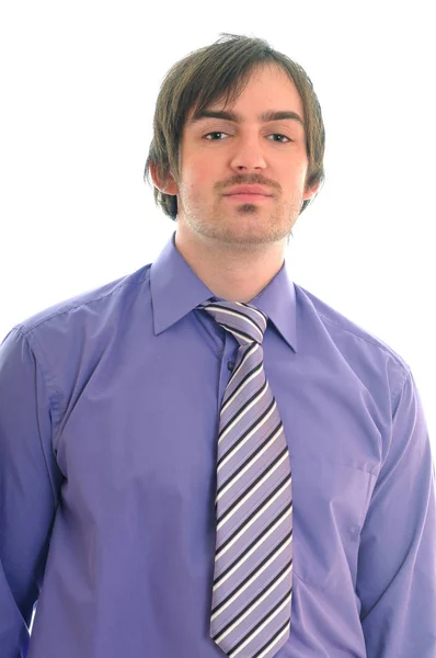 Jovem Homem Negócios Terno Com Gravata Isolada Branco — Fotografia de Stock