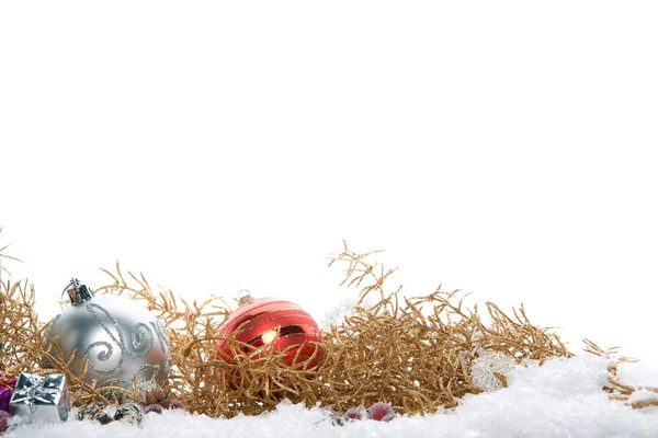 Золоте Різдво Снігом Подарунками Кульками — стокове фото