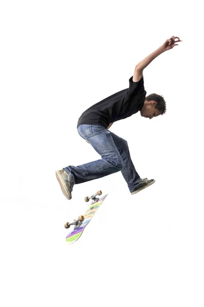 Menino Praticando Skate Parque Skate Isolado — Fotografia de Stock