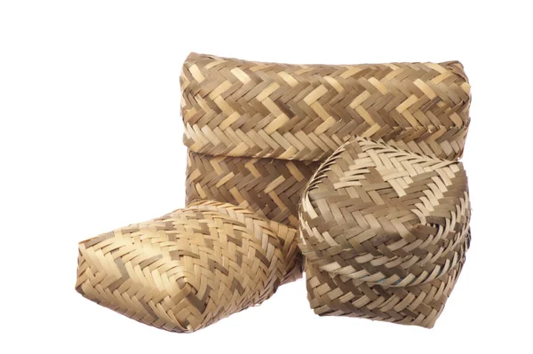 Basket Natural Fibers Woven White Background — Stock Photo, Image