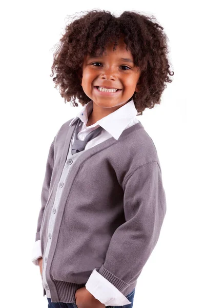 Portret Van Een Schattige Kleine Afro Amerikaanse Jongen Geïsoleerd Witte — Stockfoto