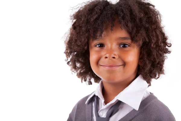 Portrait Cute African American Little Boy Isolated White Background — Stock Photo, Image